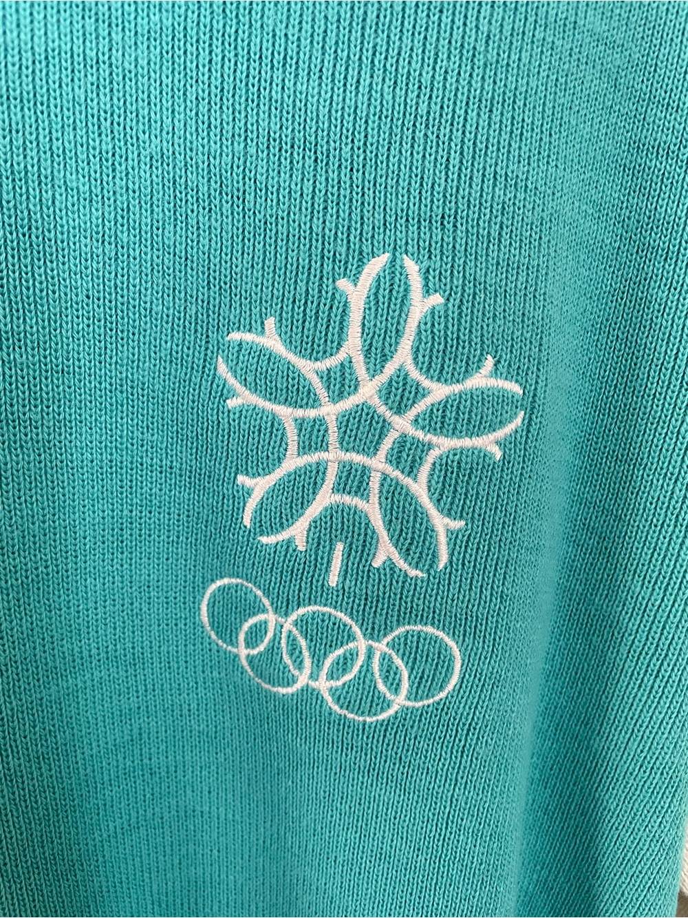 Vintage 1988 Calgary Winter Olympics White Ram Knit Sweater Teal White - Picture 9 of 9